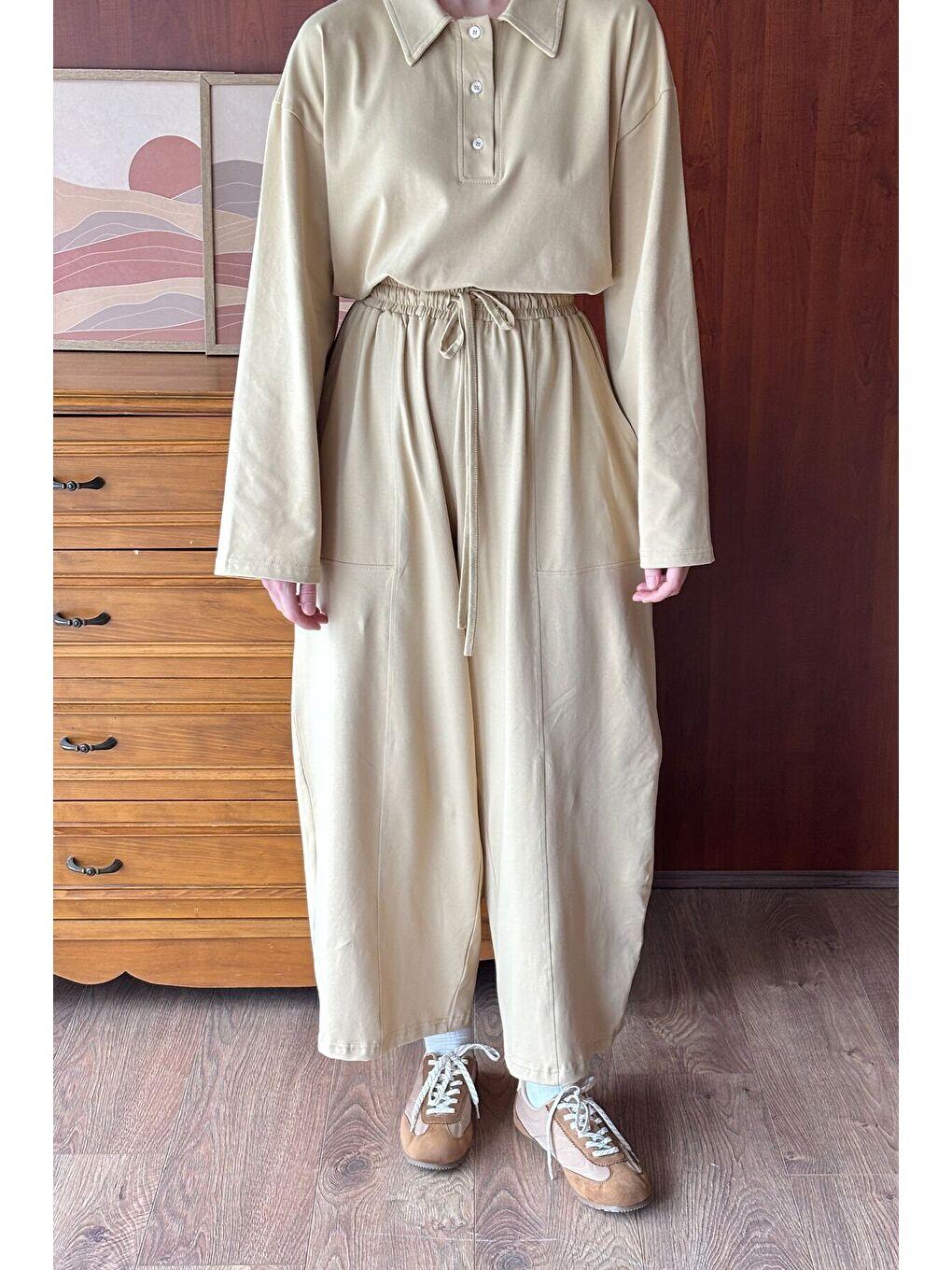 Bej Süprem Body & Şalvar Pantolon Takım-1