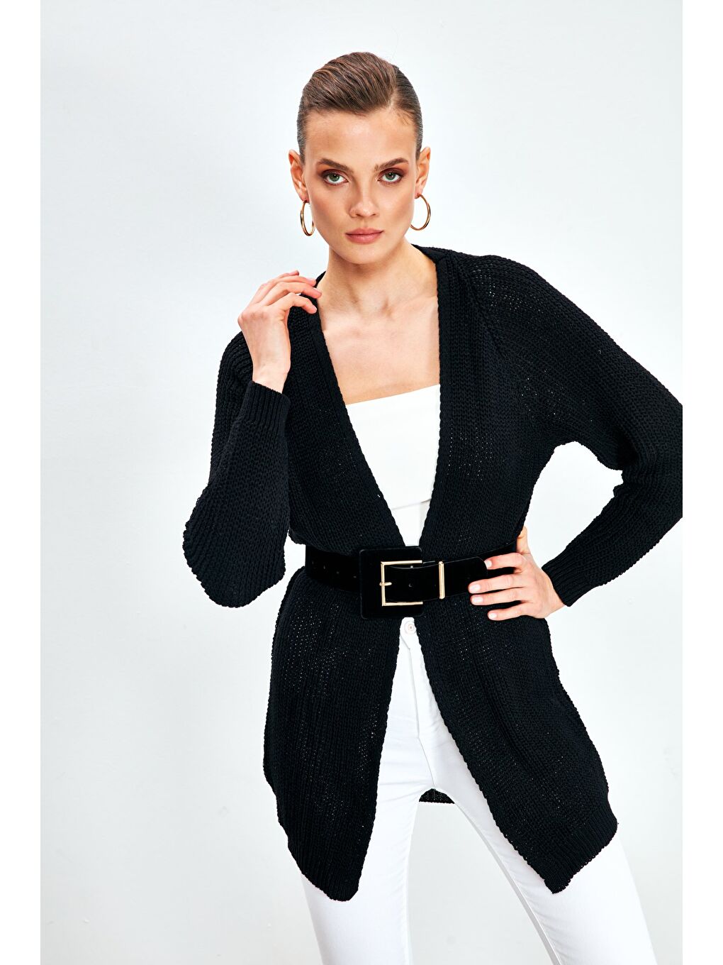 Düz Kesim Hırka - Siyah-1