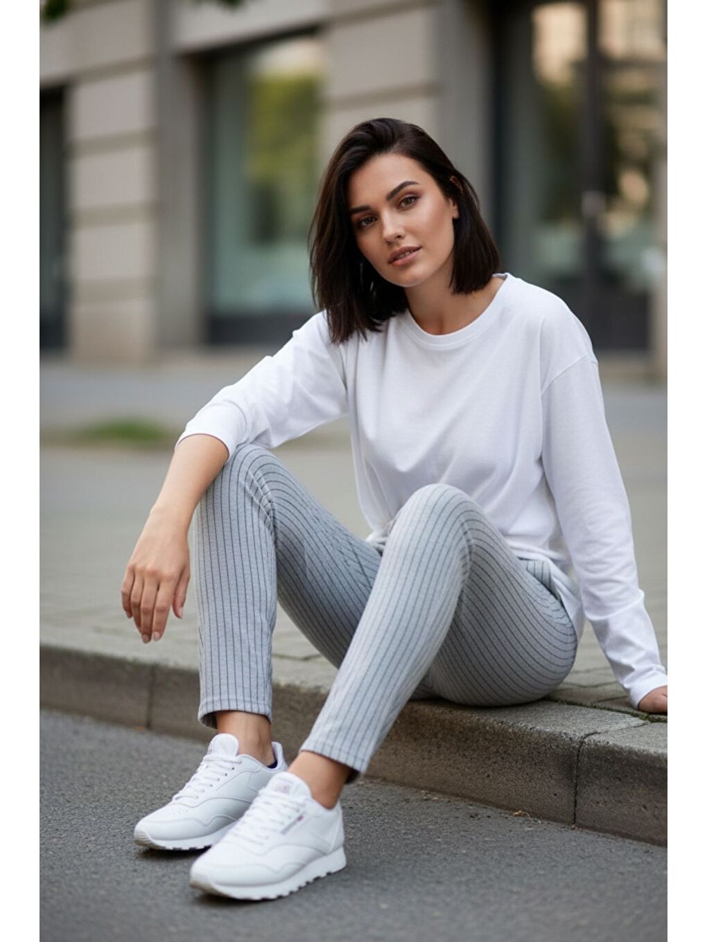 Gri Unisex Slim Fit Çizgili Jogger - Çizgili Jogger-2