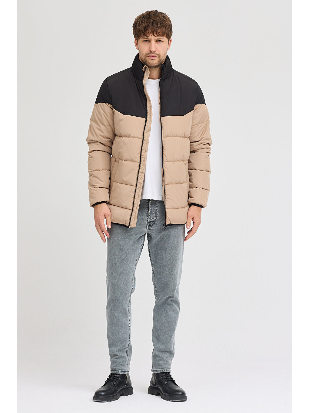 Bej Erkek İki Renkli Şişme Mont 4590