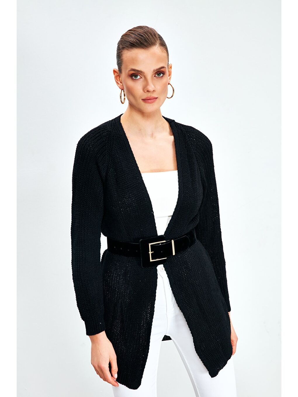 Düz Kesim Hırka - Siyah-2