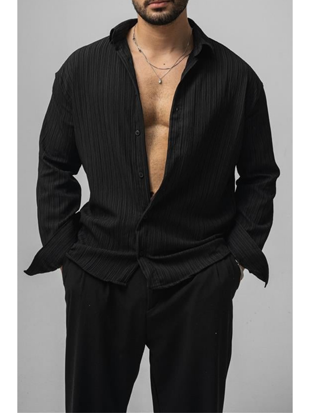 Erkek Siyah  Oversize Gömlek-1