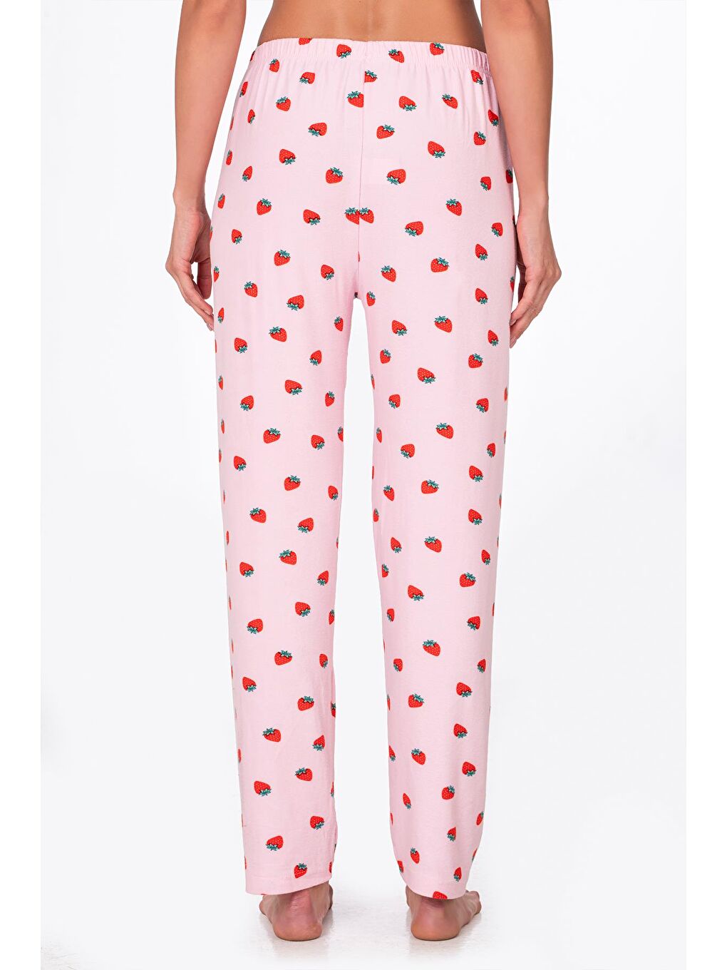 Pembe Kadın Süet Çilek Desenli Pijama Tek Alt-2