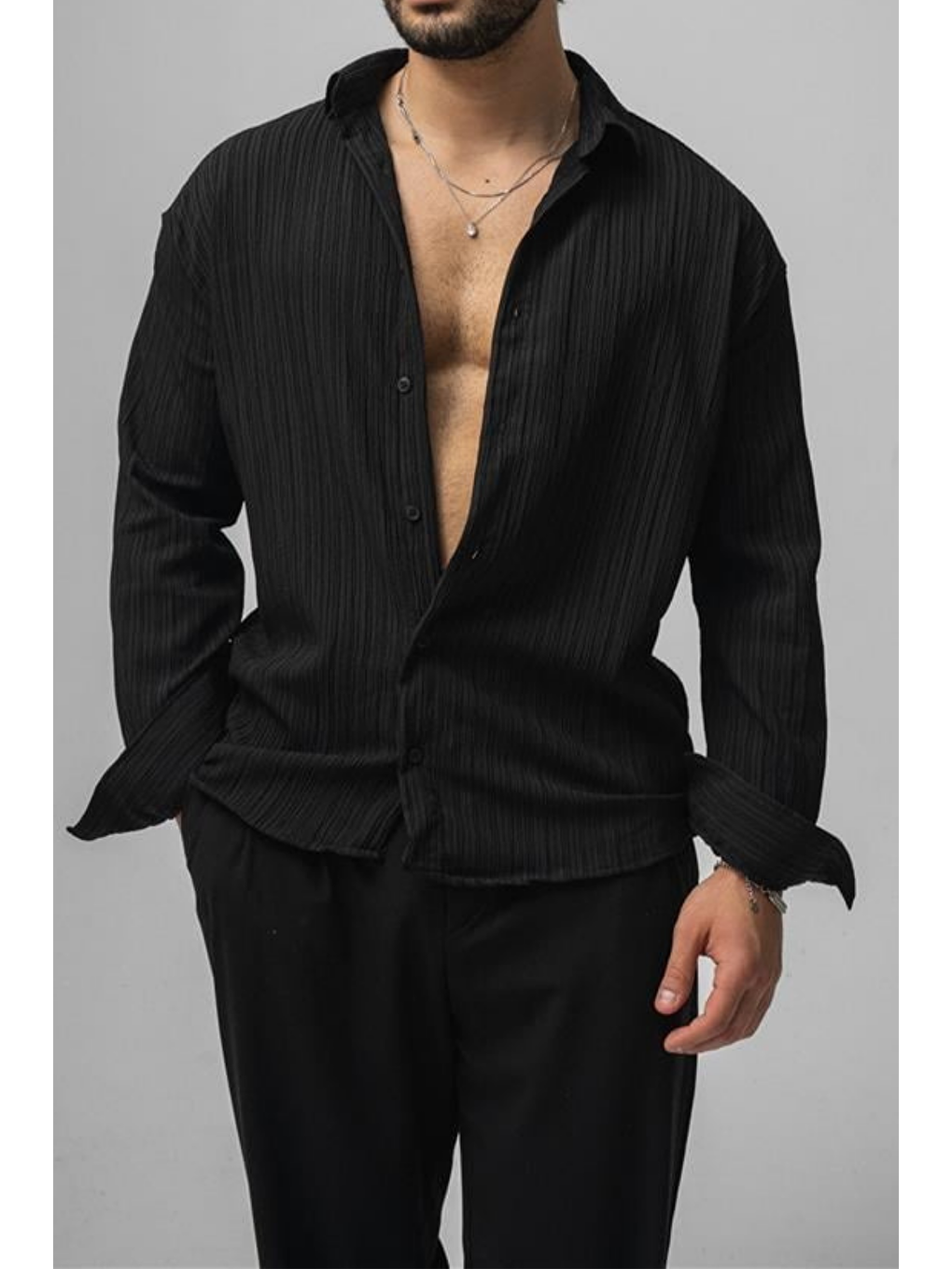 Erkek Siyah  Oversize Gömlek-2