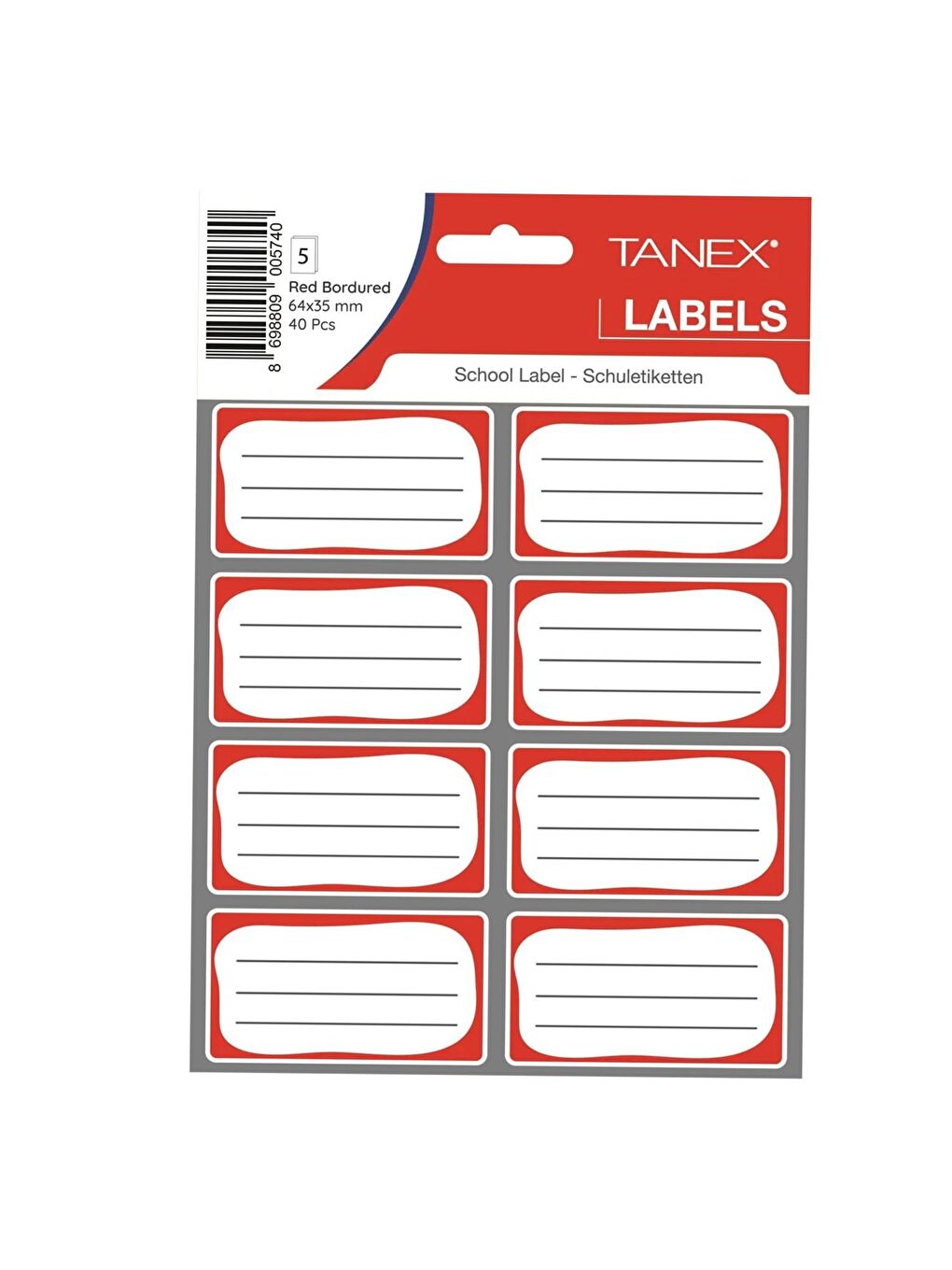 Tanex Kids Okul Etiketi 5 Sayfa 40 Adet Kırmızı (BRD-7002)