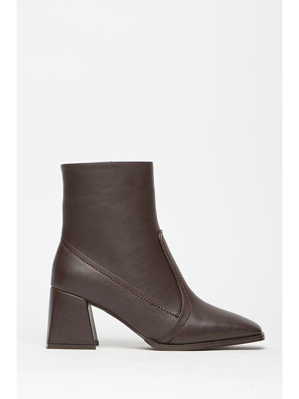 Kadın Kahverengi Küt Burun Topuklu Bot & Bootie – Fermuarlı Günlük-2