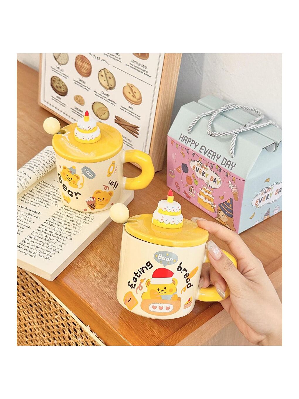 Karışık Sarı Ayıcık Temalı Seramik Kupa-1