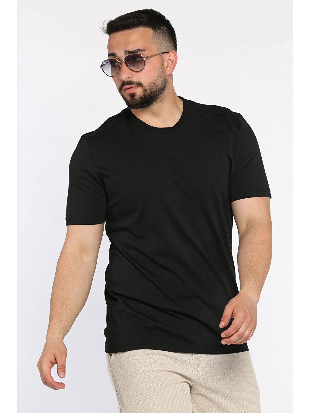 Siyah Erkek Bisiklet Yaka Tişört-1