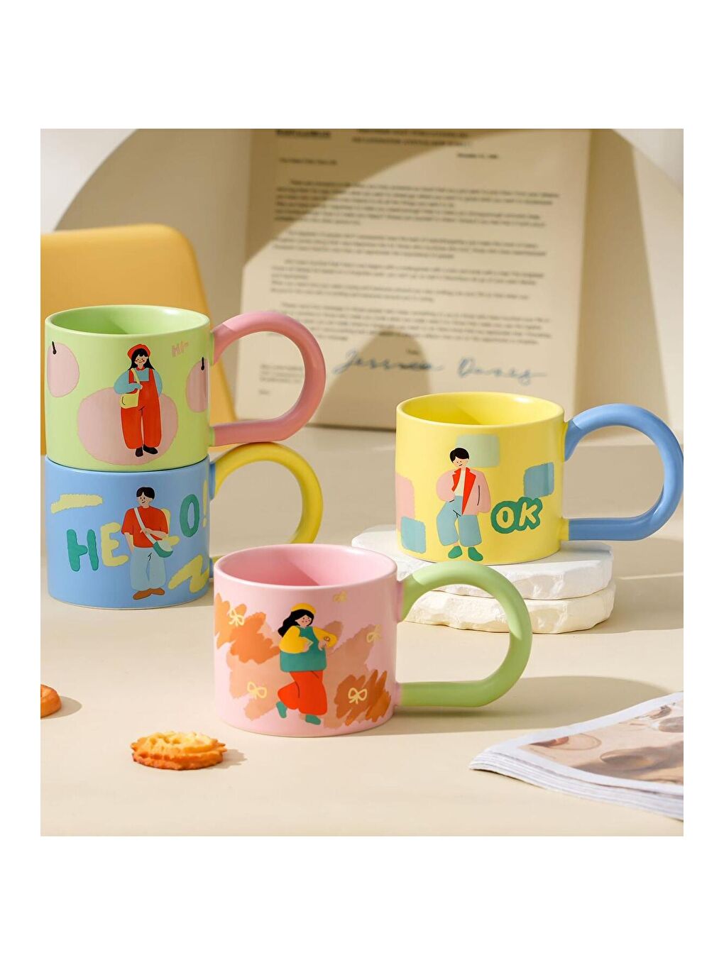 Karışık Pastel Karakter Temalı Seramik Kupa-1