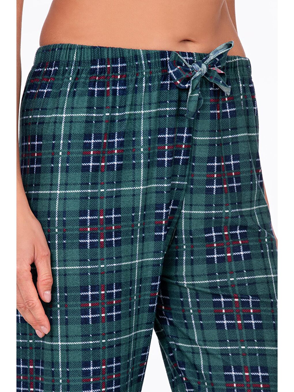 Yeşil Kadın Süet Kareli Pijama Tek Alt-1