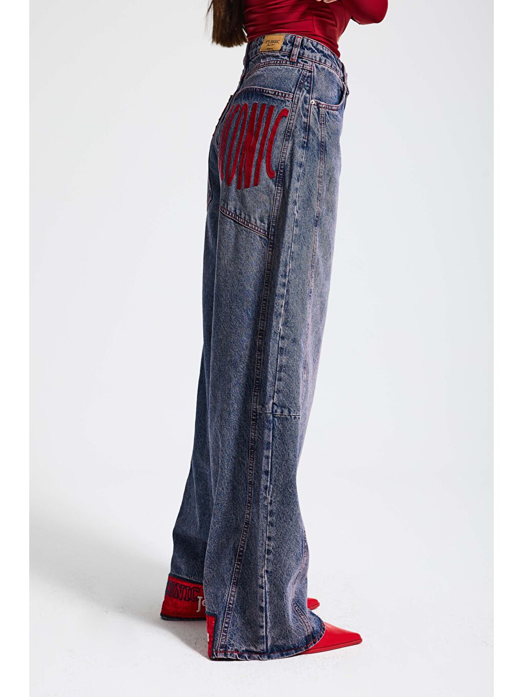 Mavi Kadın Jean Rengi 4s6-98 Mega Baggy Fit Paça ve Cep Detaylı Özel Tasarım Denim Jean-2