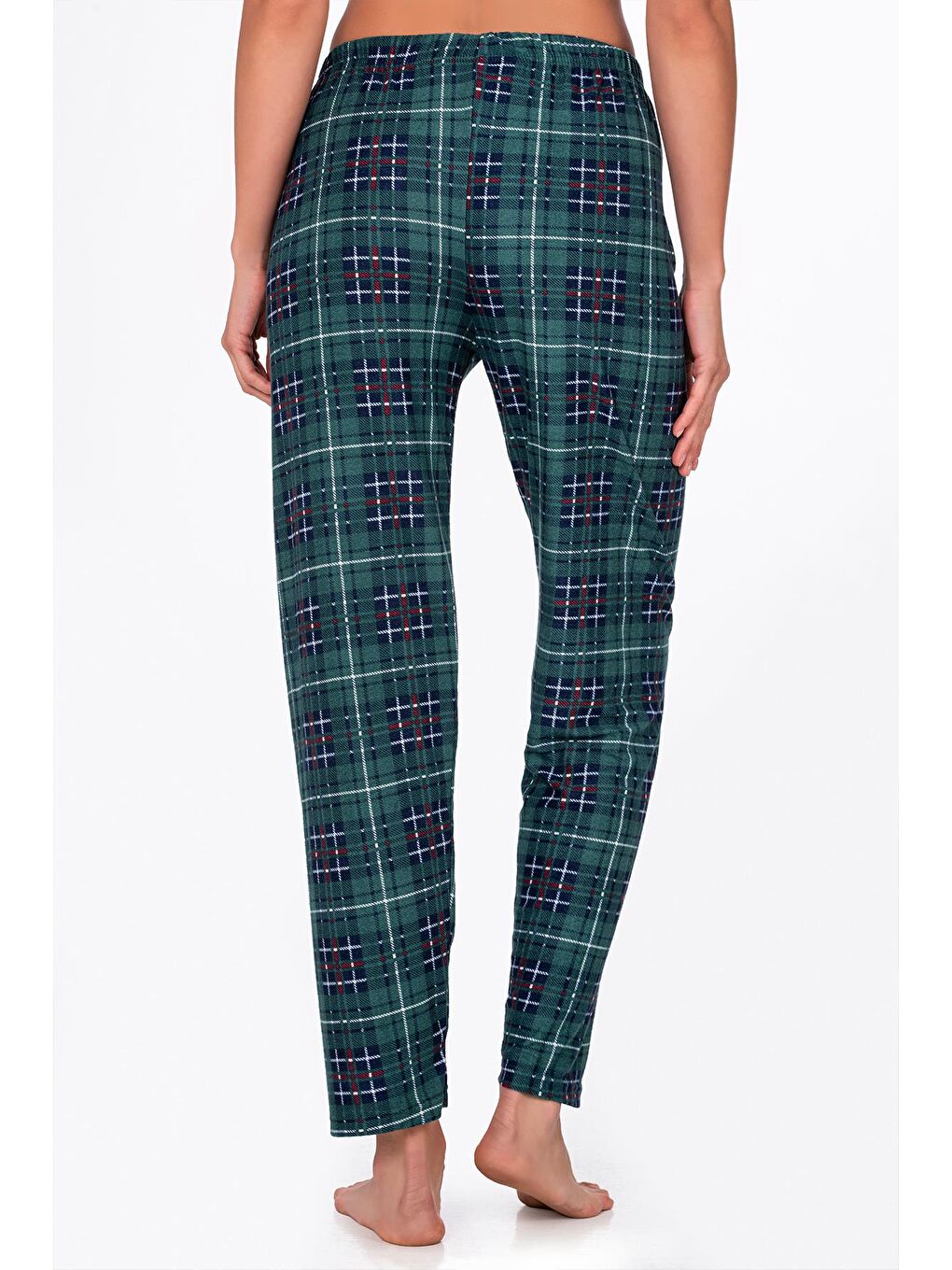 Yeşil Kadın Süet Kareli Pijama Tek Alt-2