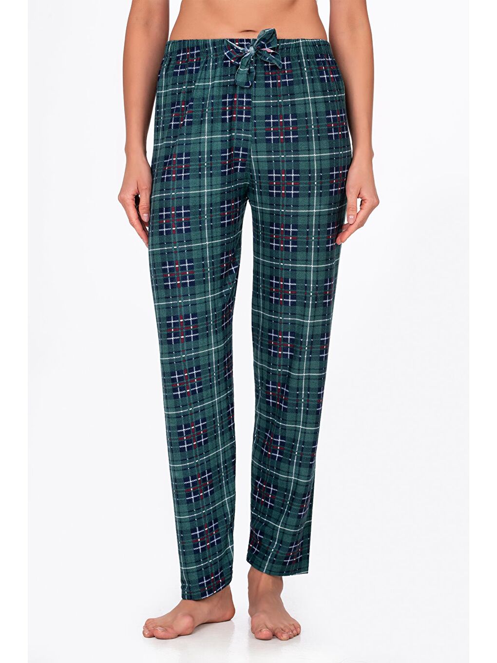 Yeşil Kadın Süet Kareli Pijama Tek Alt-3