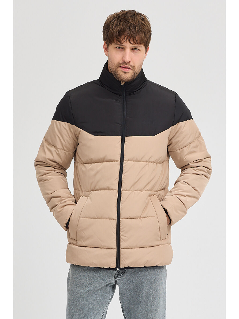 Bej Erkek İki Renkli Şişme Mont 4590-1