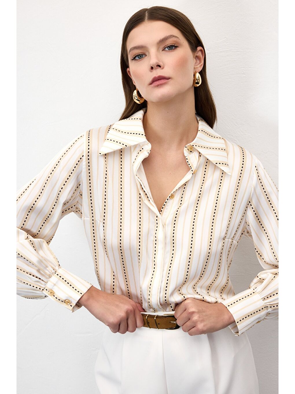 Çizgili Gömlek - Sarı-4