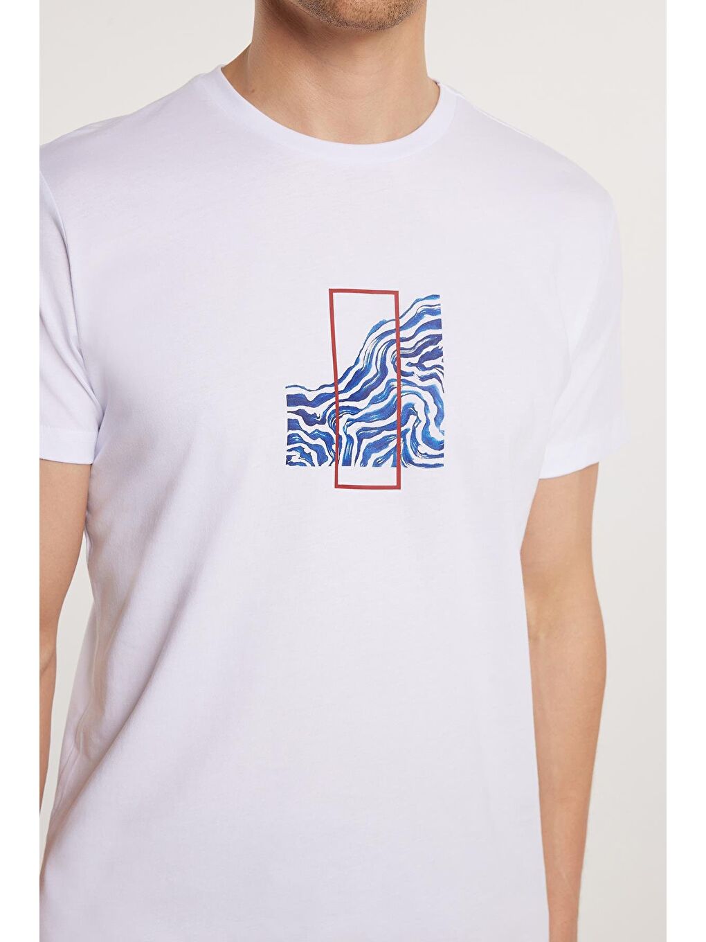 Erkek Slim Fit Dar Kesim %100 Pamuk Yumuşak Dokulu Baskılı Beyaz Bisiklet Yaka Tişört-2