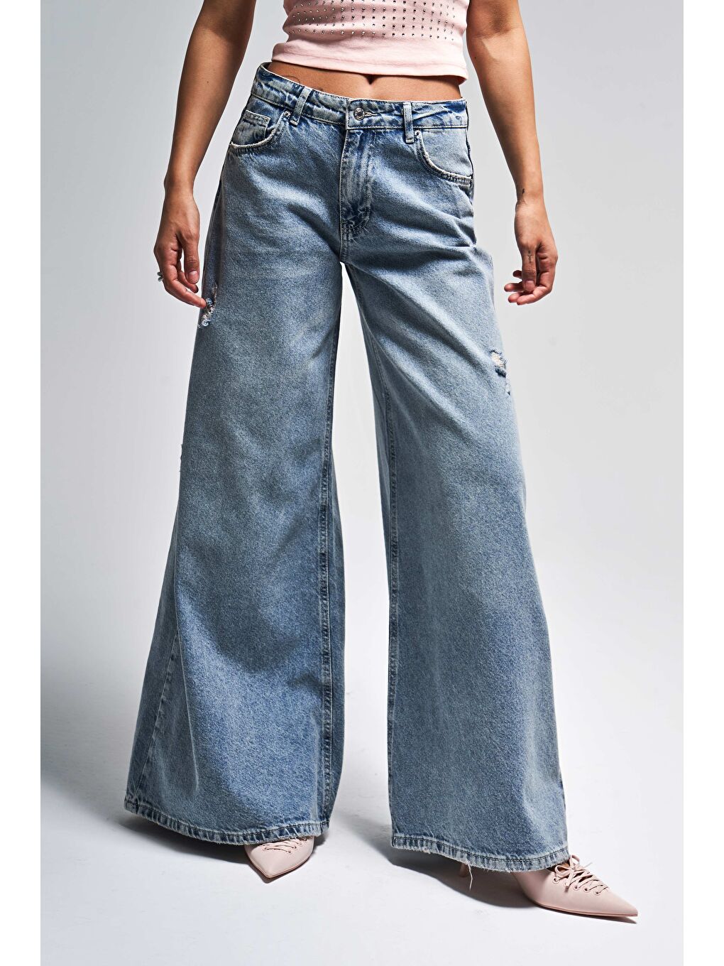 Mavi Kadın T.Kot Rengi 10s5-32 Elephant Leg Bol Kesim %100 Pamuk Yırtık Detaylı Denim Jean-1