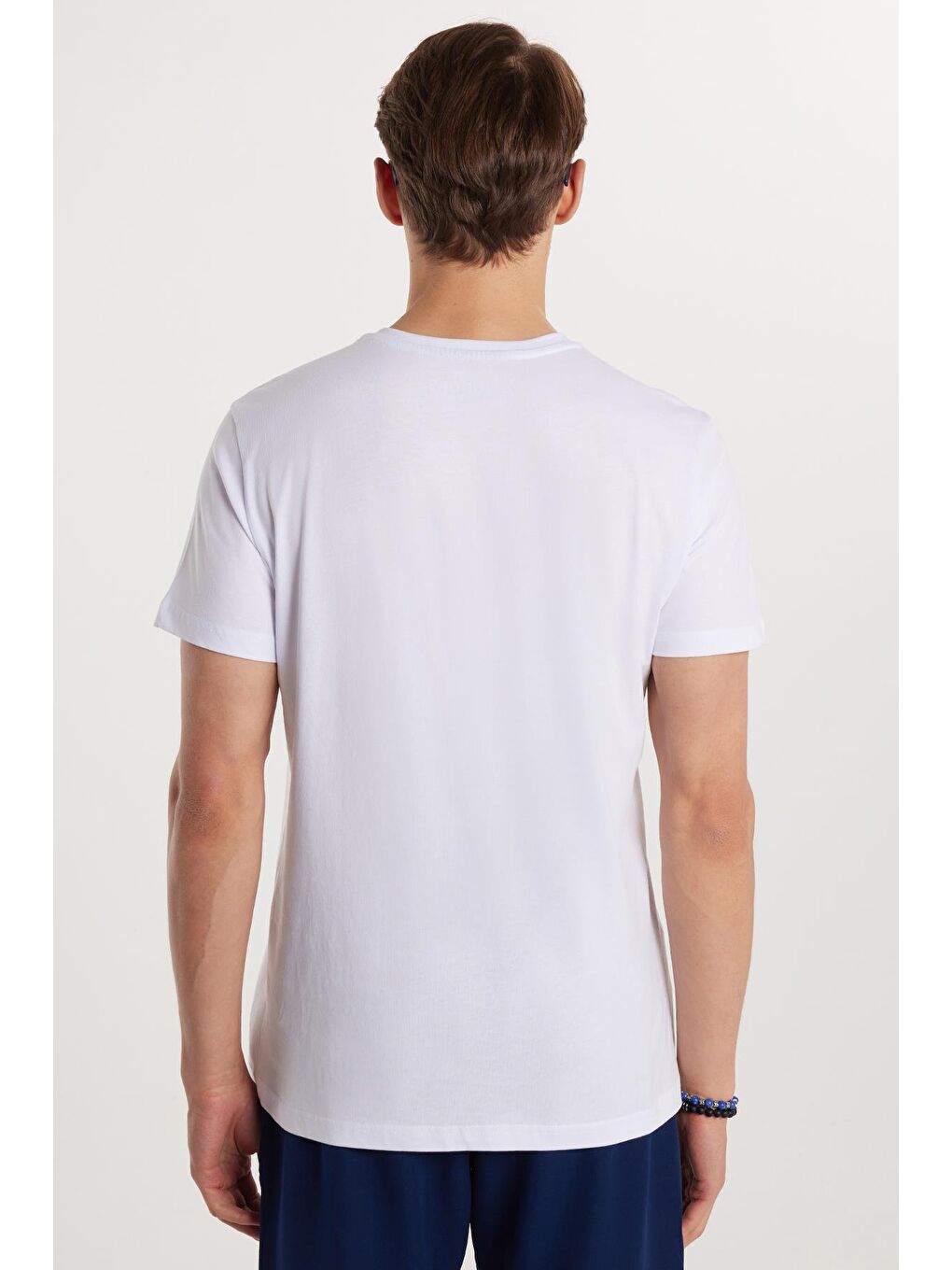 Erkek Slim Fit Dar Kesim %100 Pamuk Yumuşak Dokulu Baskılı Beyaz Bisiklet Yaka Tişört-4