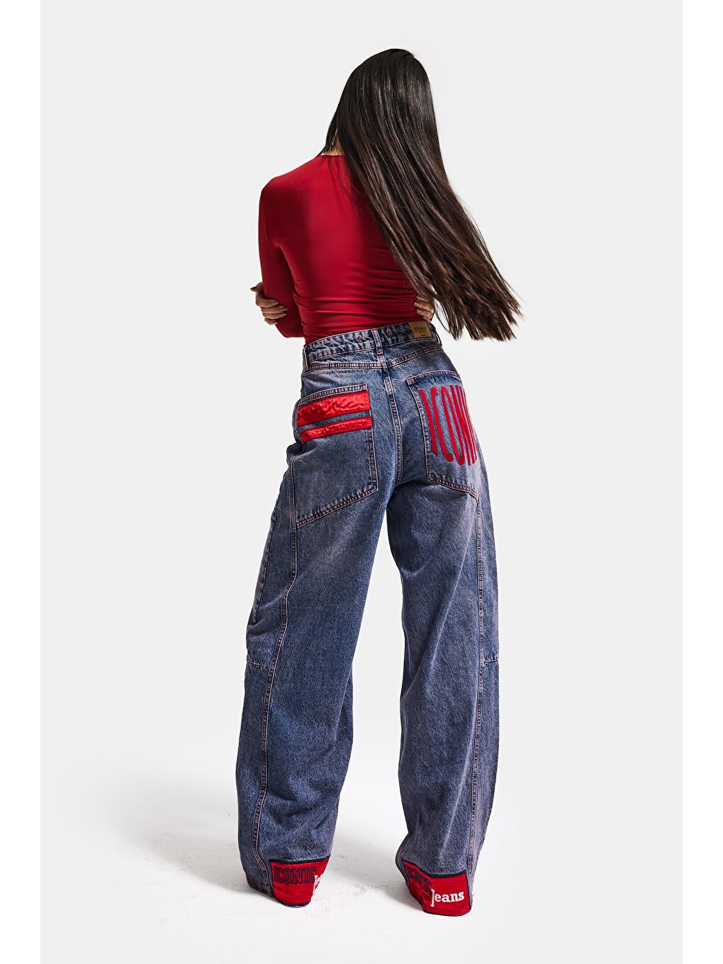 Mavi Kadın Jean Rengi 4s6-98 Mega Baggy Fit Paça ve Cep Detaylı Özel Tasarım Denim Jean-3