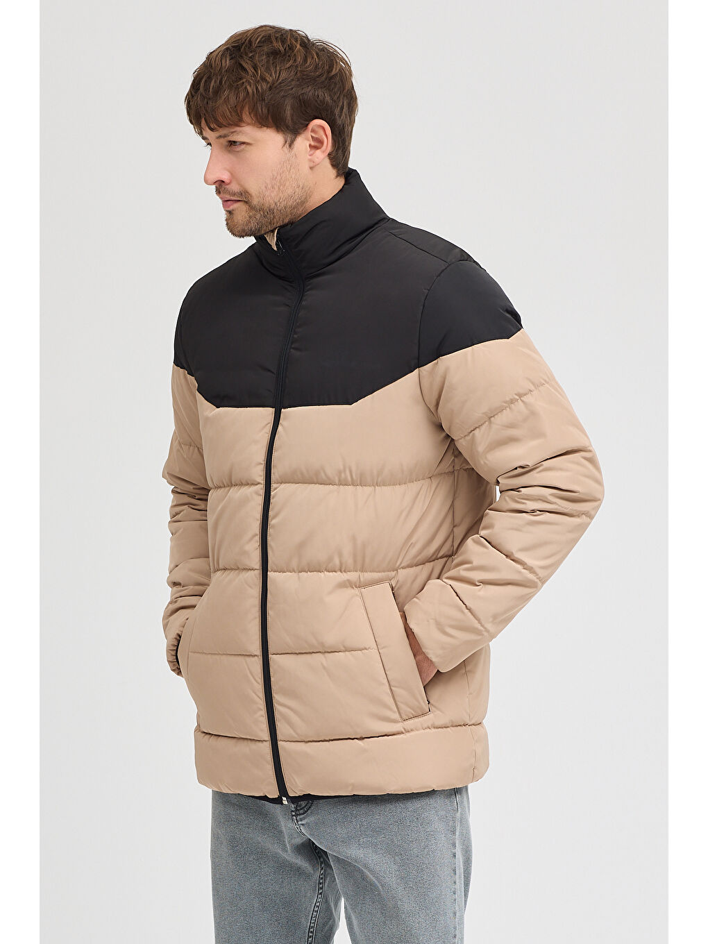 Bej Erkek İki Renkli Şişme Mont 4590-2