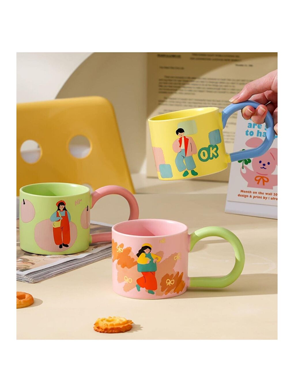 Karışık Pastel Karakter Temalı Seramik Kupa-2