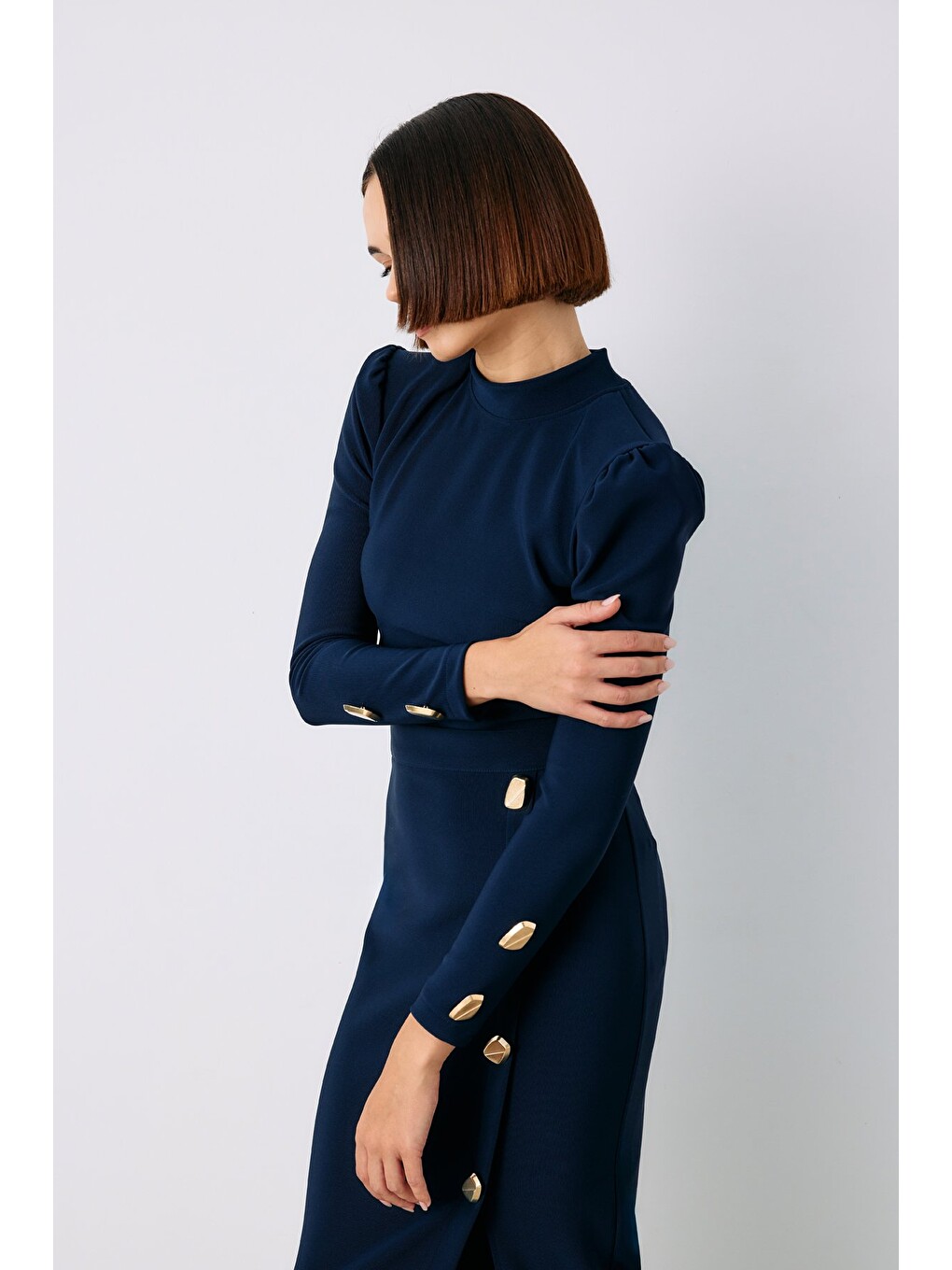 Düğme Detaylı Crop Bluz - Lacivert