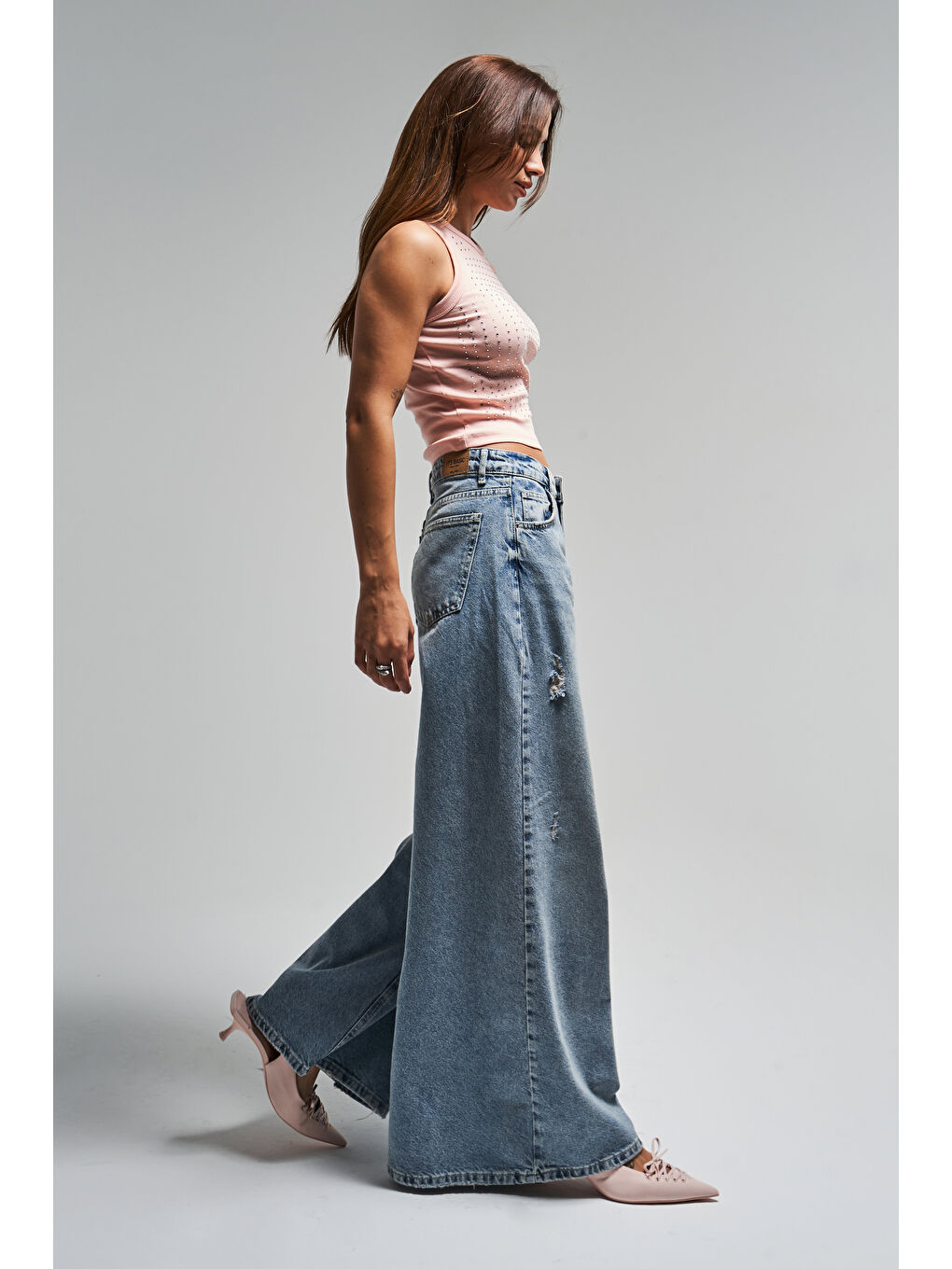 Mavi Kadın T.Kot Rengi 10s5-32 Elephant Leg Bol Kesim %100 Pamuk Yırtık Detaylı Denim Jean-4