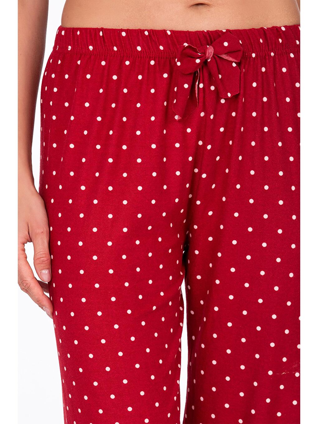 Kırmızı Kadın Süet Puantiyeli Pijama Tek Alt-1