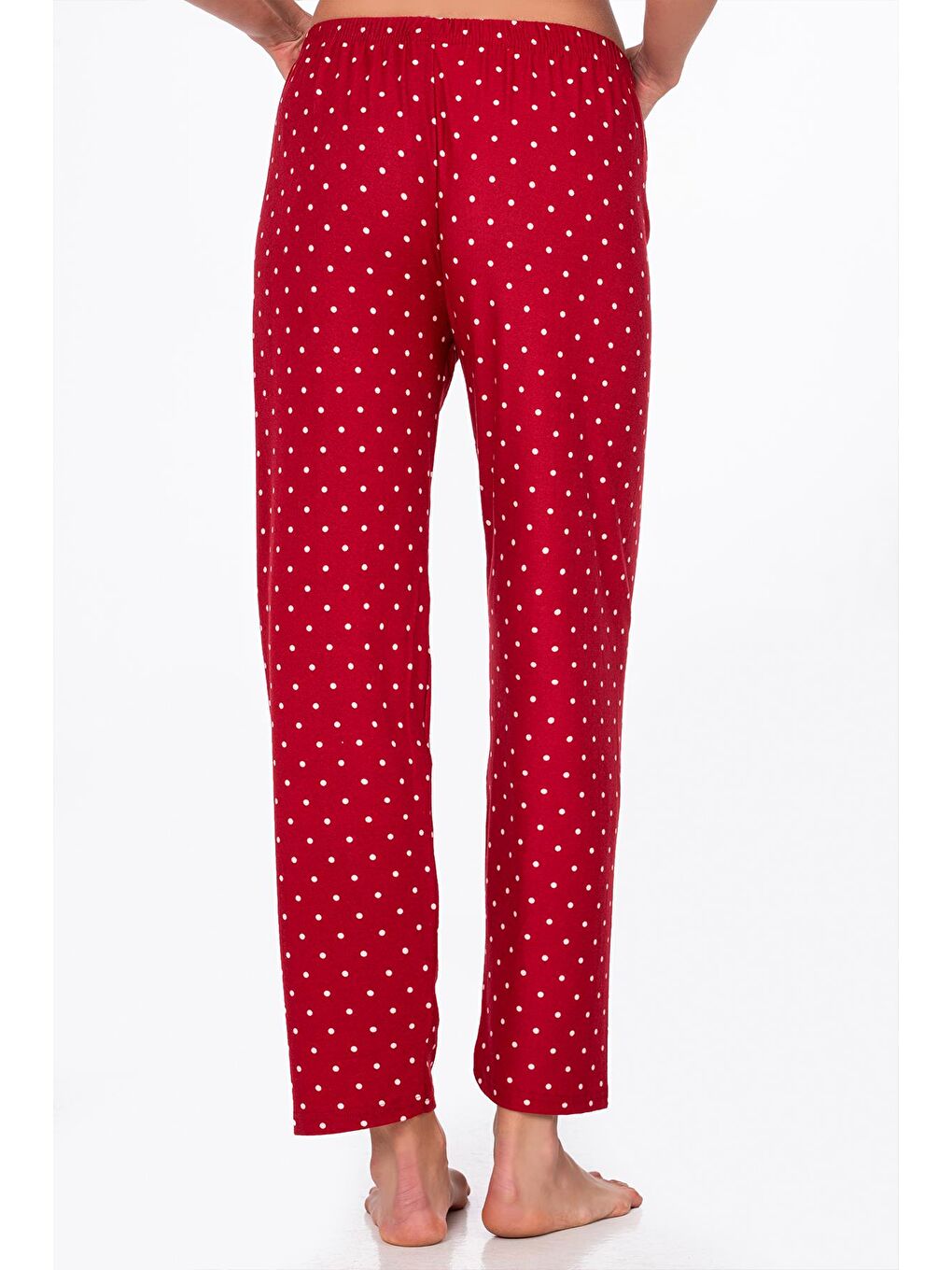 Kırmızı Kadın Süet Puantiyeli Pijama Tek Alt-2