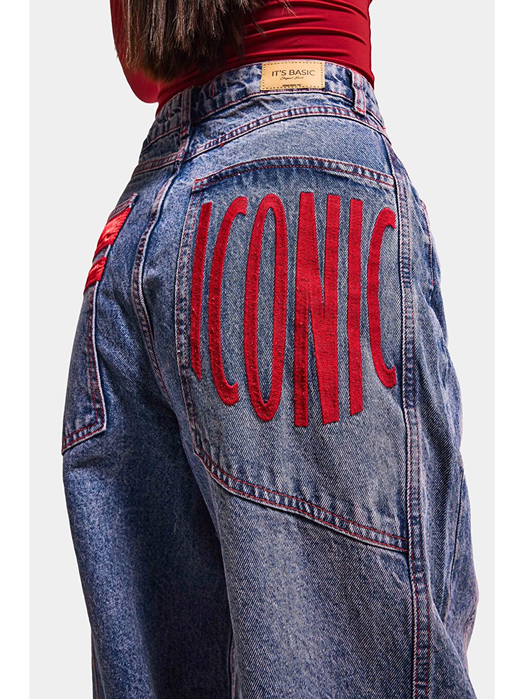 Mavi Kadın Jean Rengi 4s6-98 Mega Baggy Fit Paça ve Cep Detaylı Özel Tasarım Denim Jean-4