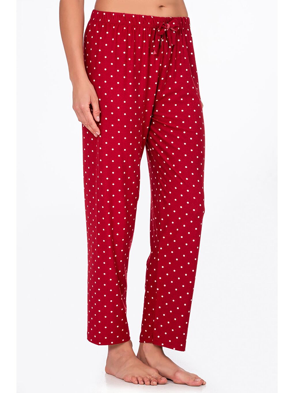 Kırmızı Kadın Süet Puantiyeli Pijama Tek Alt-3