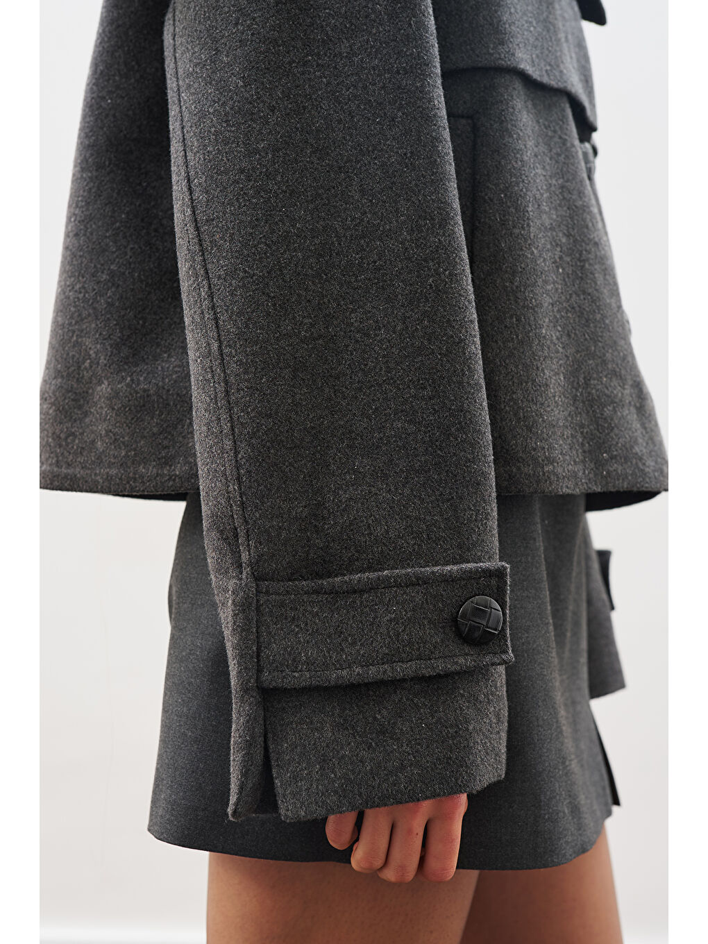 Düğme Detaylı Kaşe Ceket Antrasit-2