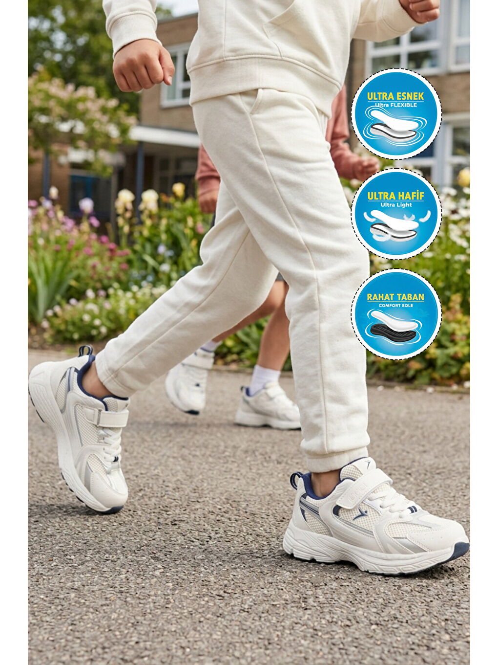 Beyaz Fileli Hafif Esnek Unisex Çocuk Spor Ayakkabı Terra F-2