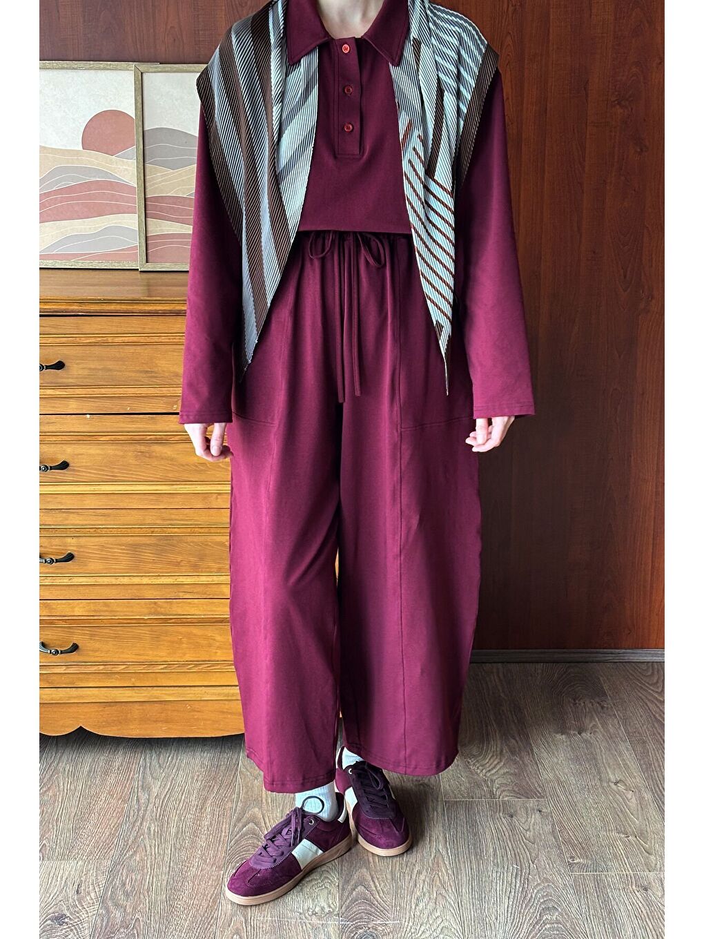 Bordo Süprem Body & Şalvar Pantolon Takım