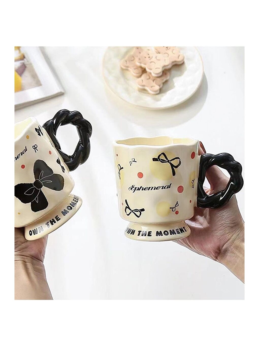 Karışık Siyah Kelebekler Temalı Seramik Kupa-2