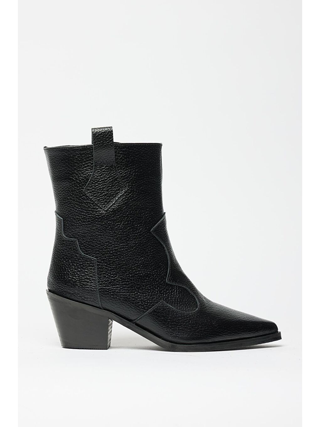 Kadın Siyah Hakiki Deri Western Kovboy Bot – Sivri Burun Topuklu-3