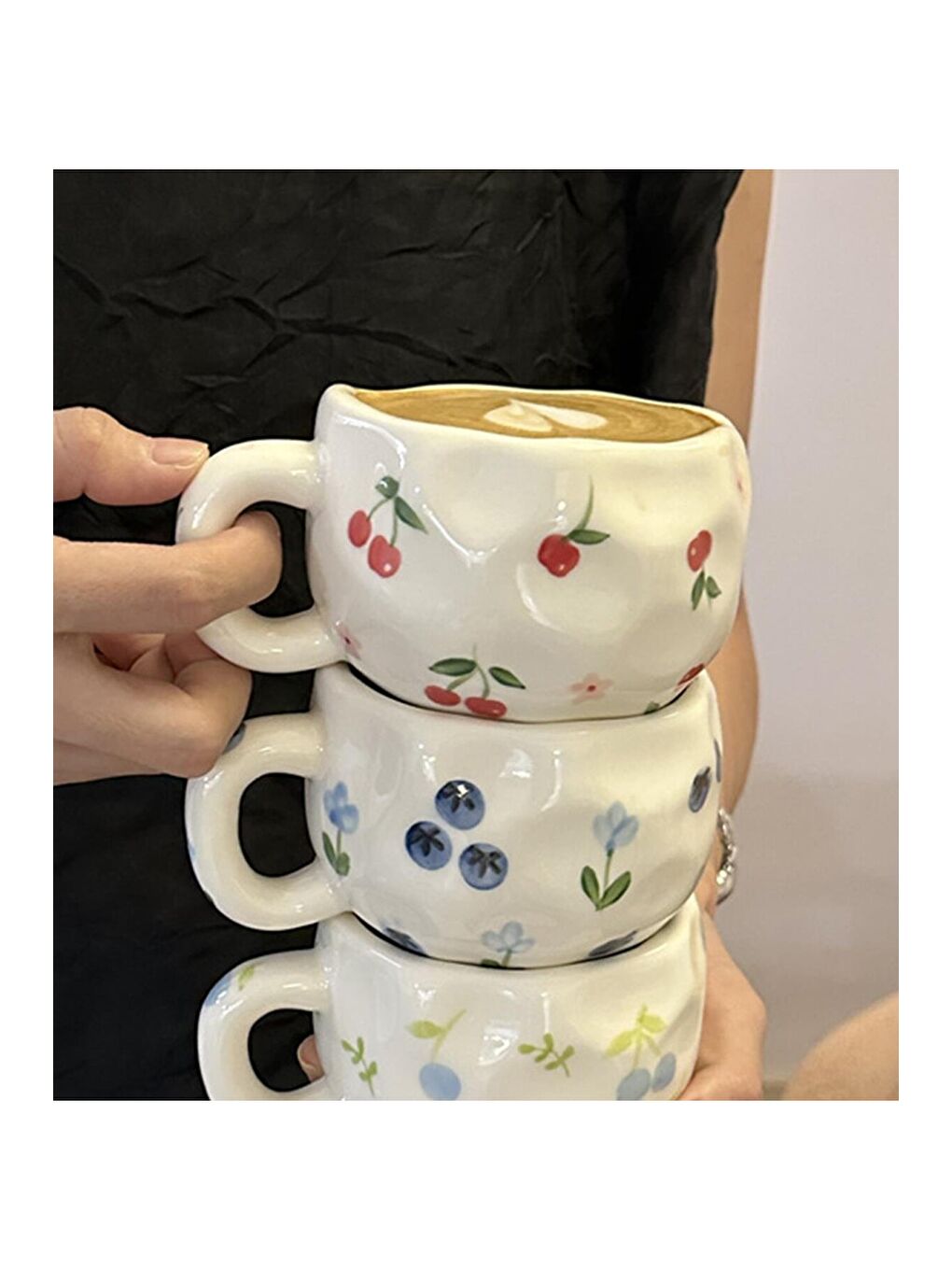 Karışık Kiraz Desenli Seramik Kupa &amp; Tabak Seti-1