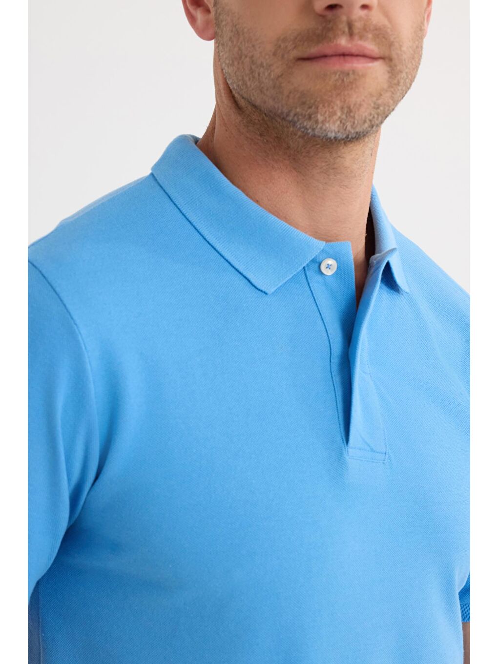 Erkek Slim Fit Dar Kesim Pamuklu Yumuşak Dokulu Serin Tutan Kumaş Düz Pike Mavi Polo Yaka Tişört-2