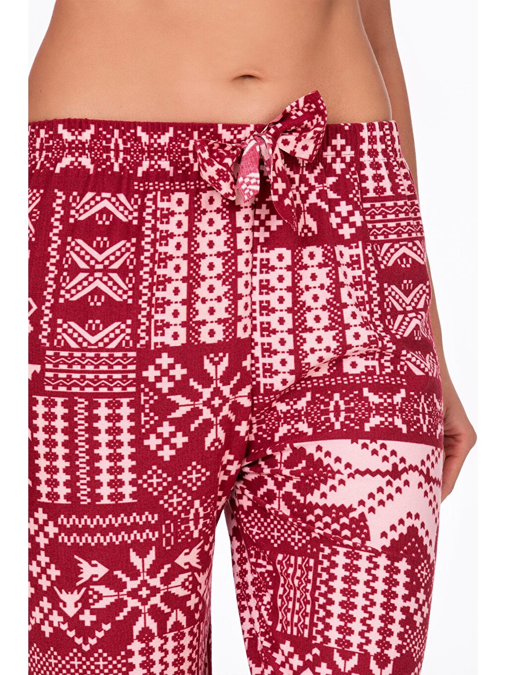 Bordo Kadın Süet Kış Desenli Pijama Tek Alt-1