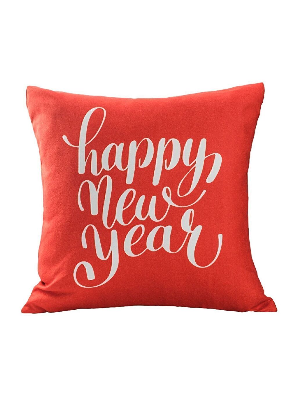 Mürdüm Yılbaşı Temalı "happy new year" Beyaz Yazı Baskılı Kırlent Kılıfı - Kırmızı 43x43-1