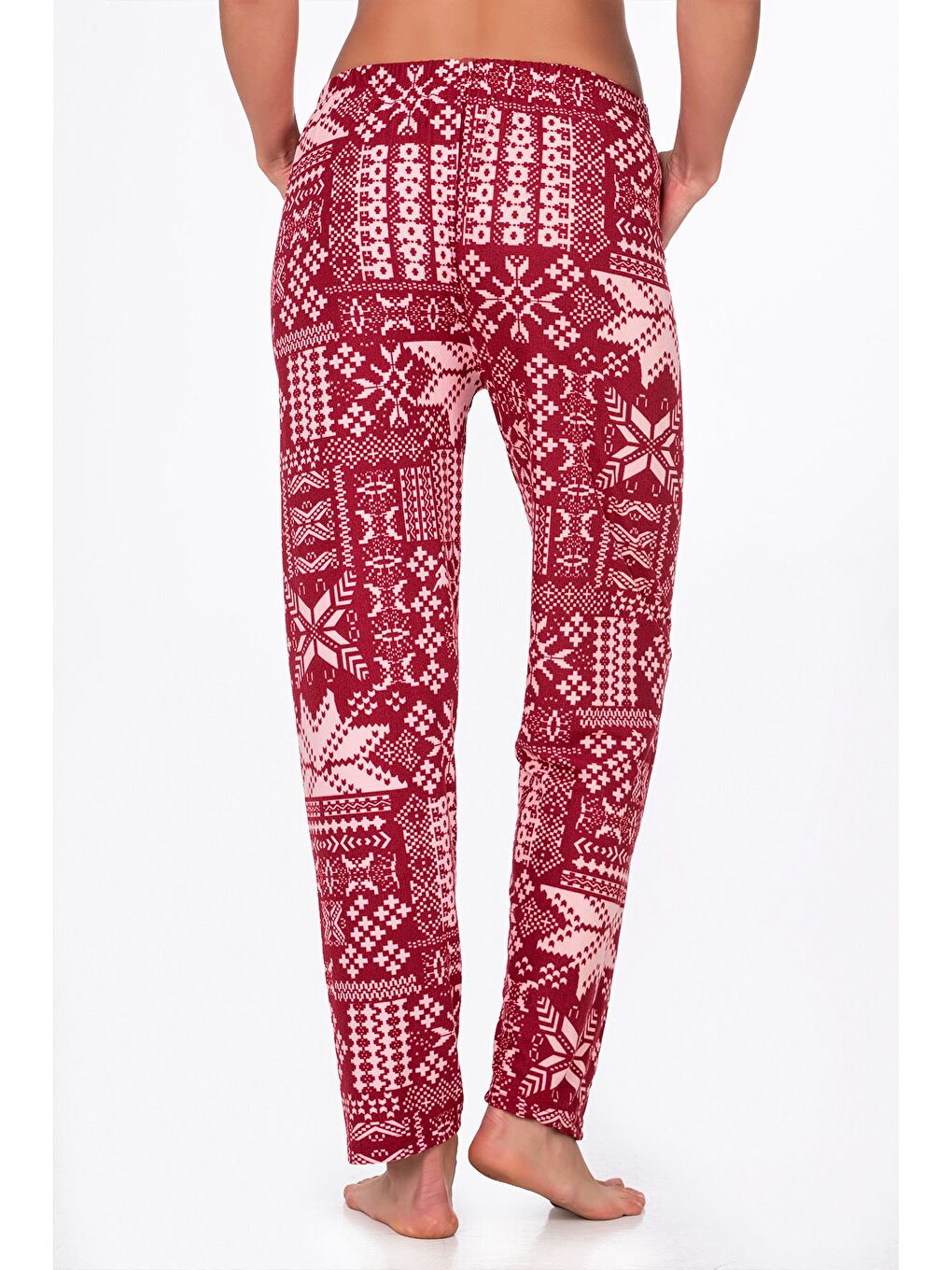 Bordo Kadın Süet Kış Desenli Pijama Tek Alt-2