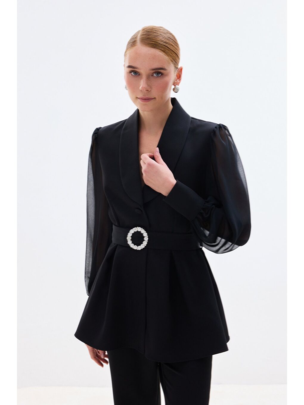 Aksesuar Kemerli Bluz - Siyah-1