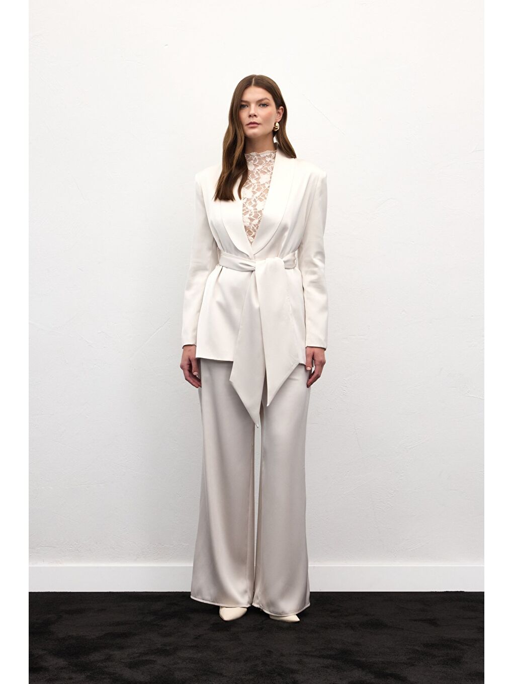 Bej Saten Pantolon - Taş-1