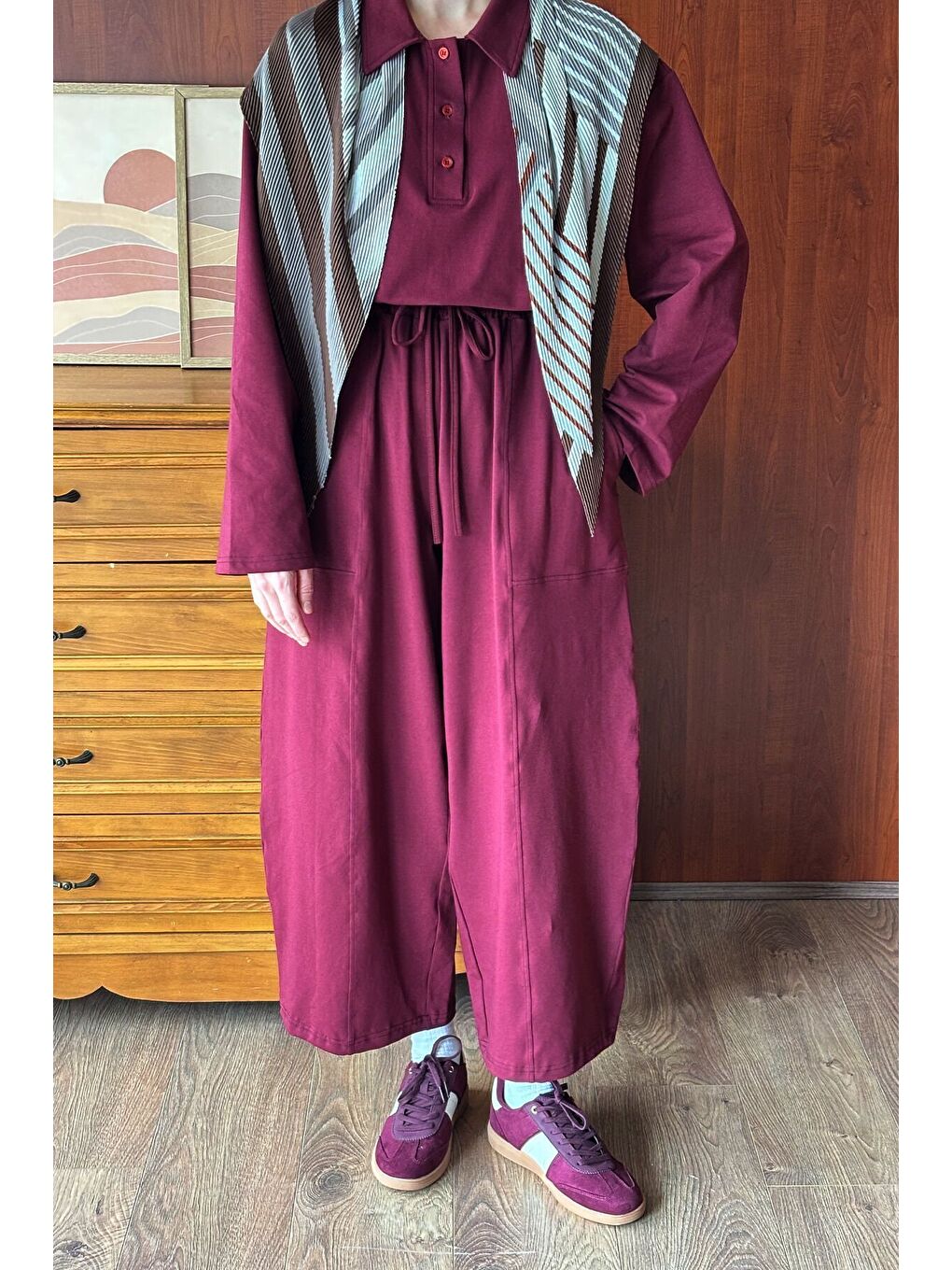 Bordo Süprem Body & Şalvar Pantolon Takım-1