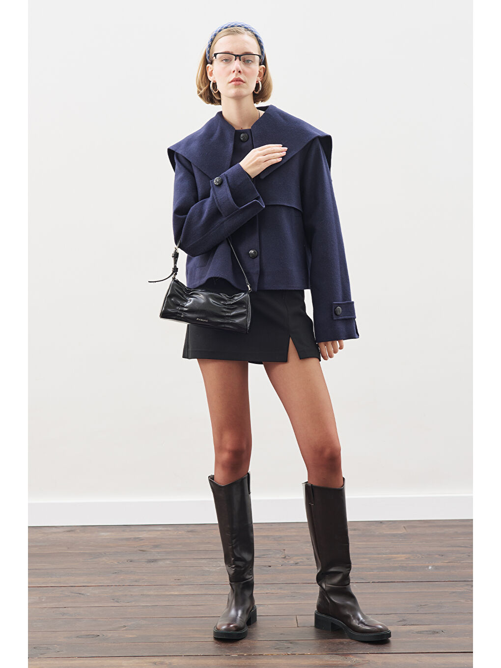 Düğme Detaylı Kaşe Ceket Lacivert-1