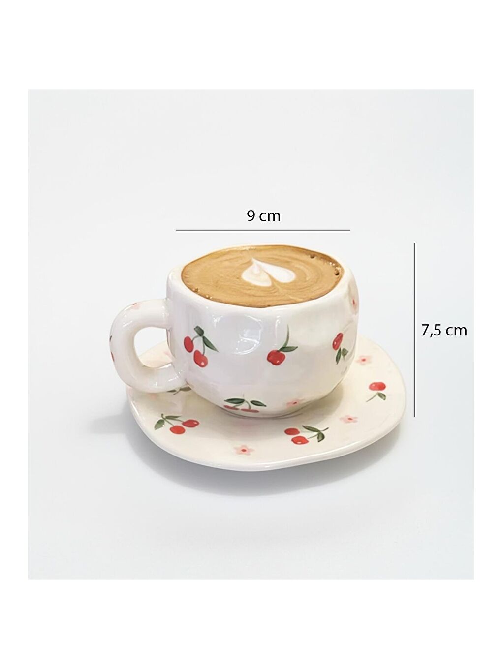 Karışık Kiraz Desenli Seramik Kupa &amp; Tabak Seti-2