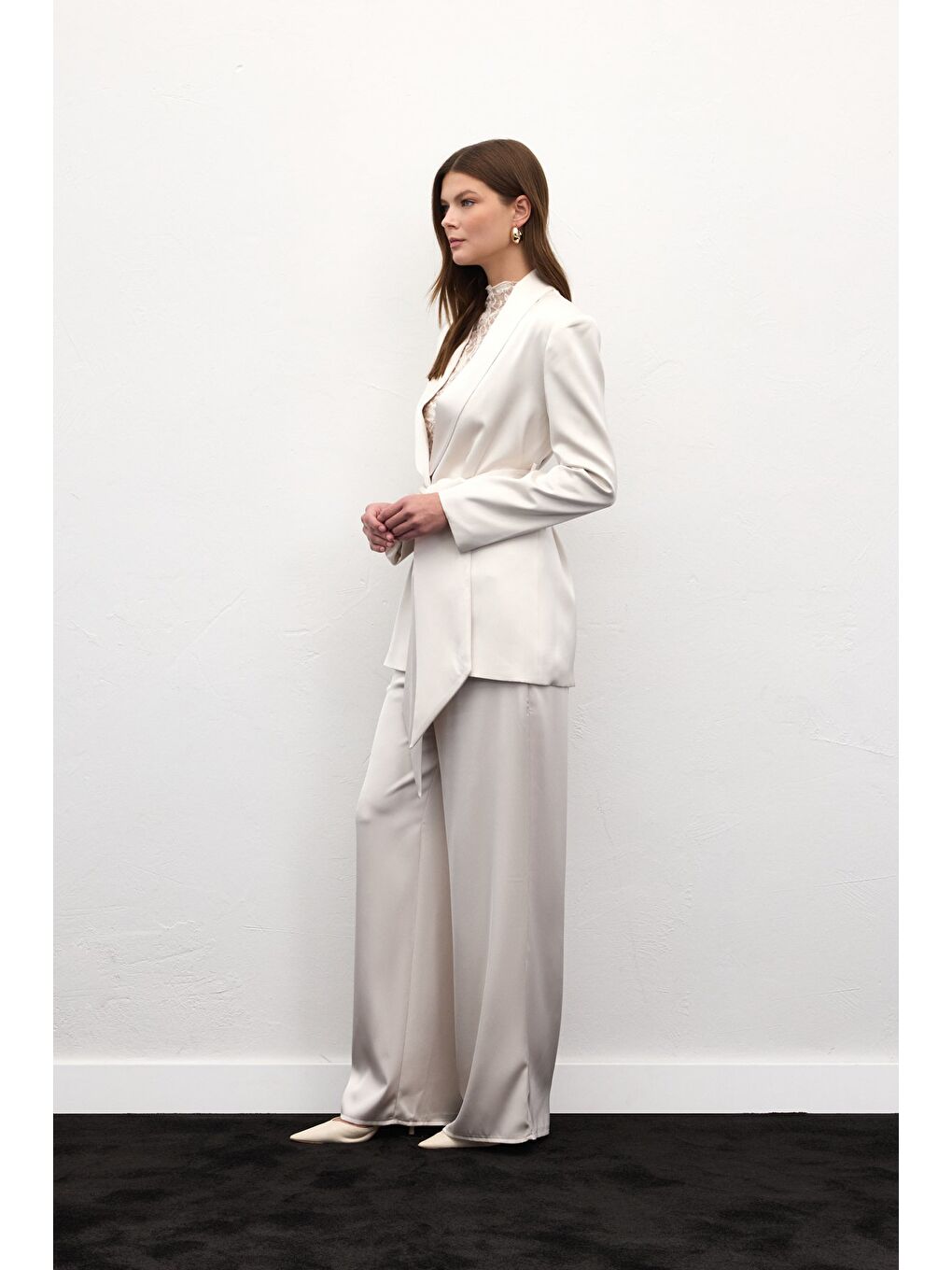 Bej Saten Pantolon - Taş-2