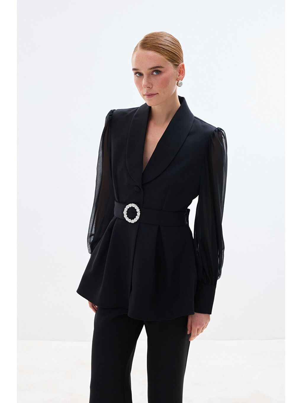 Aksesuar Kemerli Bluz - Siyah-2