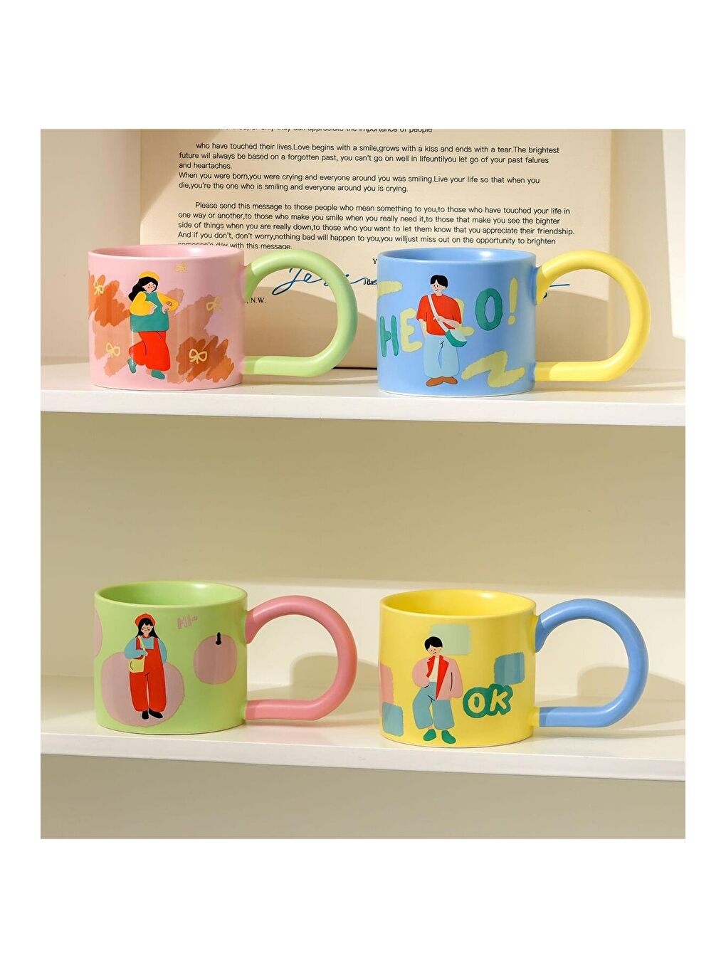 Karışık Pastel Karakter Temalı Seramik Kupa-4