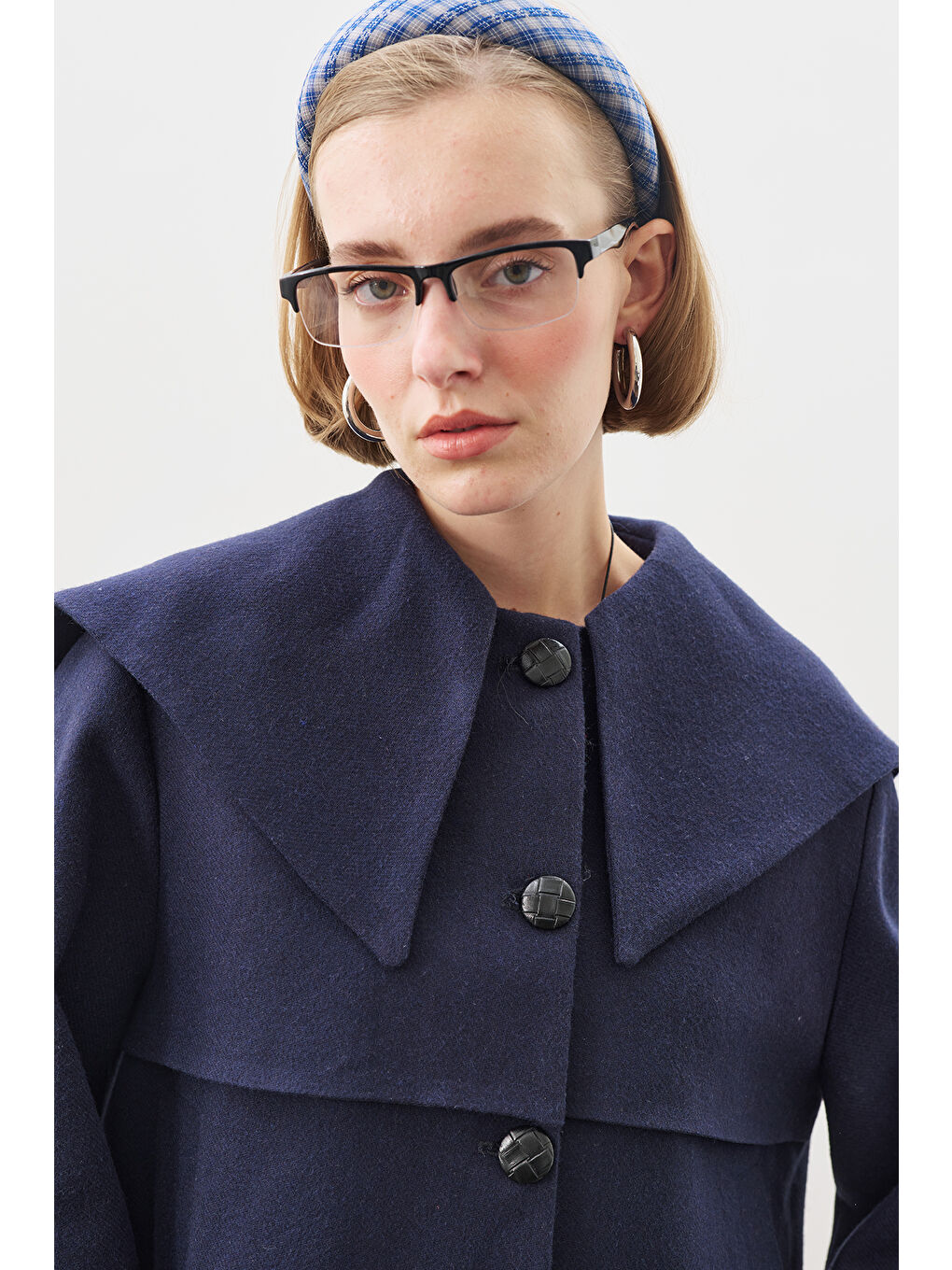 Düğme Detaylı Kaşe Ceket Lacivert-3